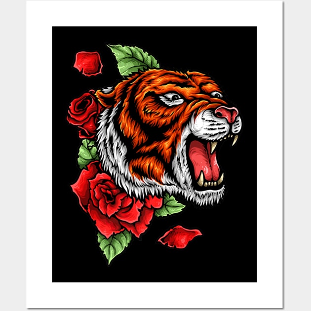 Tiger Roses Tattoo Wall Art by Spaceship Pilot